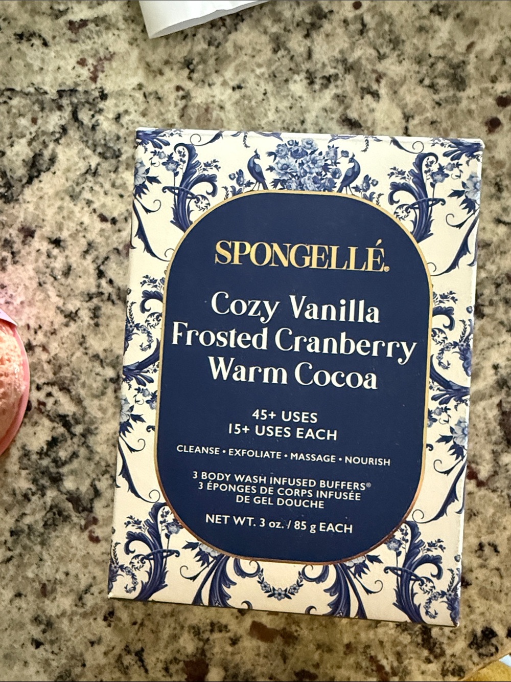 Spongellé Cozy Vanilla Frosted Cranberry Warm Cocoa Box - Blue & White